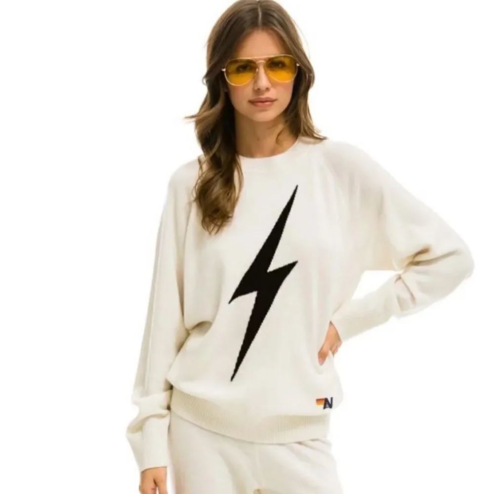 Aviator Nation Unisex Cashmere Bolt Pullover Light Sweater White Unisex Size XL
